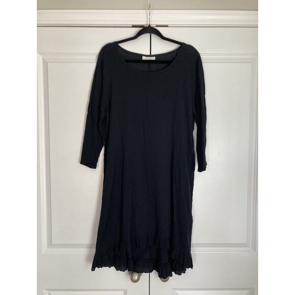 Bryn Walker Black Ruffle Lagenlook Oversized Cotton Gauze Tunic Dress Size Small - Picture 1 of 10